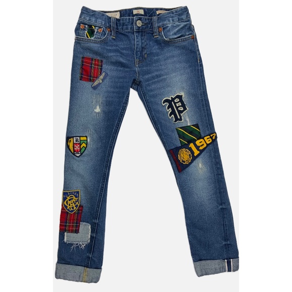 EUC RALPH LAUREN ASTOR PATCHWORK JEANS , SIZE GIRL 8 - Picture 1 of 8